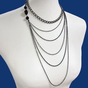 Icing Necklace Layered Chain Choker Gunmetal Gray Black 2 Tone Sexy Goth Grunge